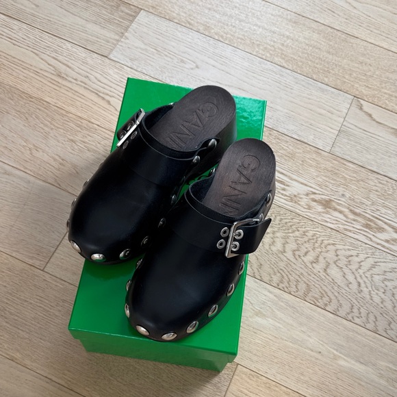 Ganni Shoes - Ganni Black Leather Clogs with Silver Accent size 38/39